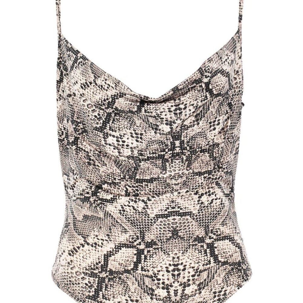 NWT Boohoo Snake Print Cowl Neck Bodysuit